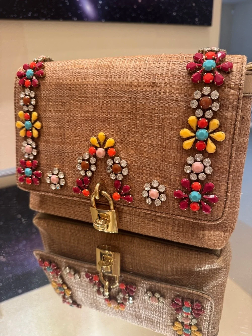 Dolce & Gabbana Raffia Crystal Embellished Shoulder Bag - Picture 1 of 17